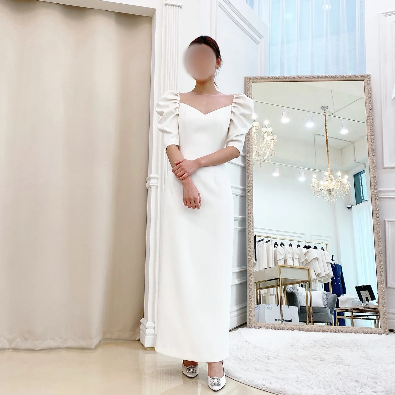 

OEING V-Neck Luxury Formal Wedding Dresses Korea Tiered Pleat Short Sleeves 프롬드레스 Ankle Length Elegant Bride Gowns Party Women