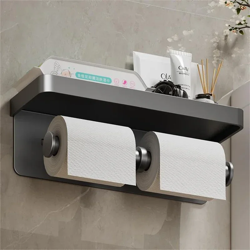Aluminum Alloy Toilet Paper Holder WC roll Paper Holder perfume Shelf for Bathroom storage Accessories 2