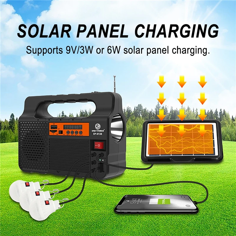 Iluminación Solar portátil, Kit generador de Panel de energía Solar con 3 bombillas LED, iluminación Solar para acampar al aire libre, senderismo, sistema doméstico pequeño