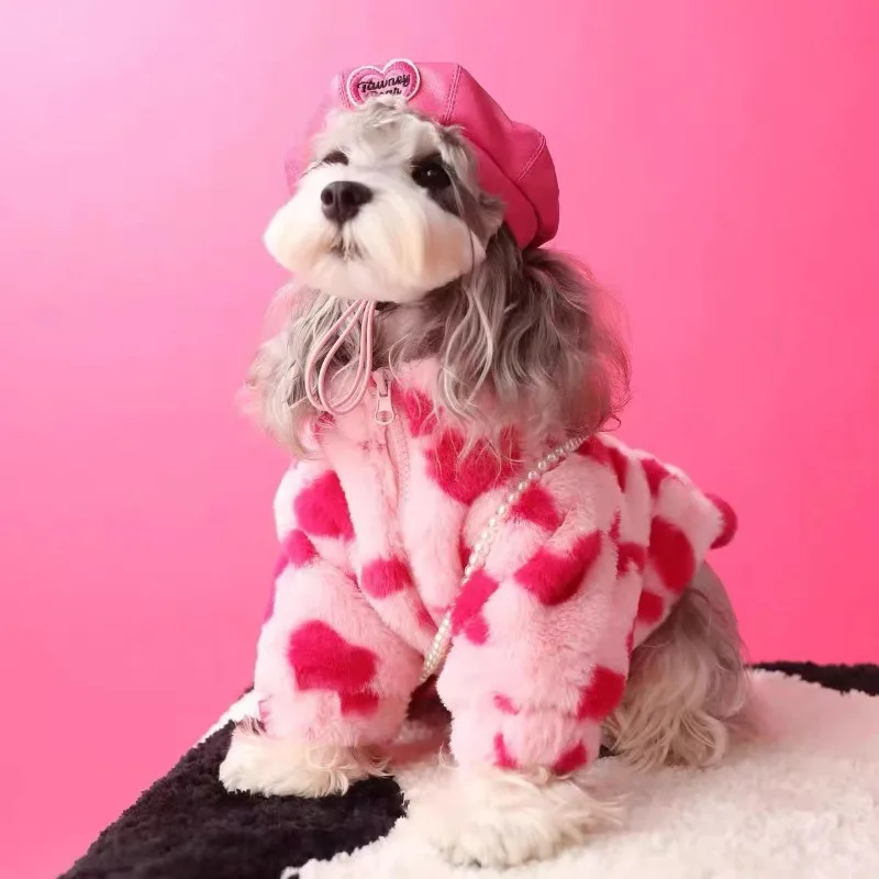 HeartDogCoatJacketDogClothesVelvetDogsClothingPetOutfitsCute