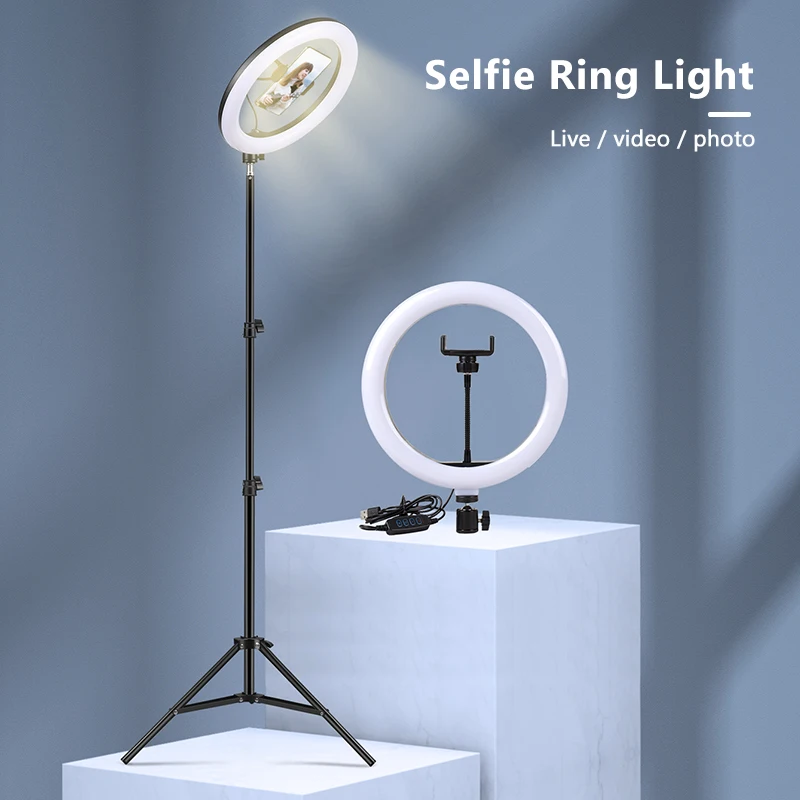 10inch Selfie Ring Light with Optional Tripod, Photography Fill Light Led Ring Lamp Ringlight for Video Recording Live Broadcast