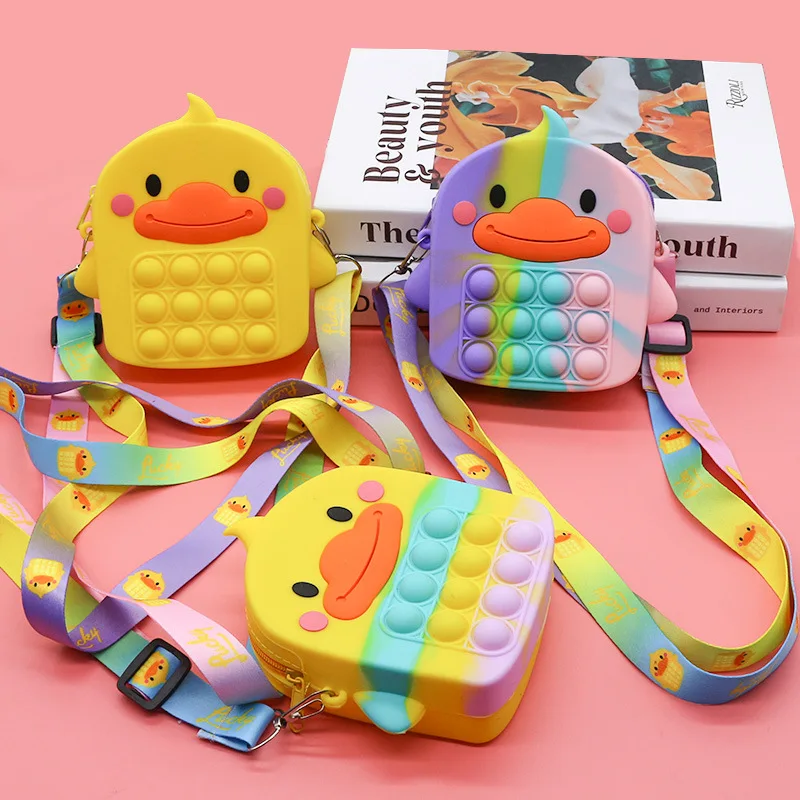 Squishy Kawaii Little Yellow Duck Coin Purse POP ITS Children's Silicone Shoulder Bag Simple Dimple Messenger Fidget Toys |