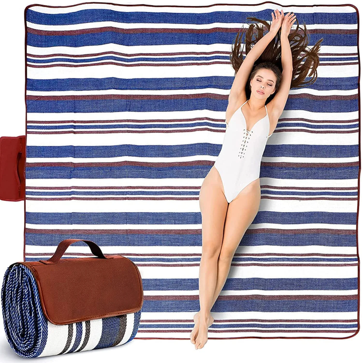 

scuddles Extra Large Picnic Blanket Dual Layers Beach Blanket Waterproof Sandproof Outdoor Water-Resistant Handy Mat Tote Spring