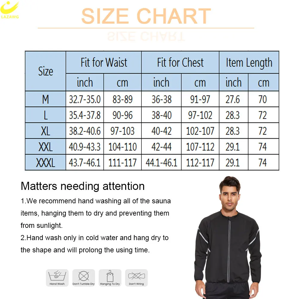LAZAWG Sauna Jacket for Men Sweating Long Sleeves  Weight Loss Top Thin Slimming Gym Body Shaper Fat Burning Fitness Sportwear