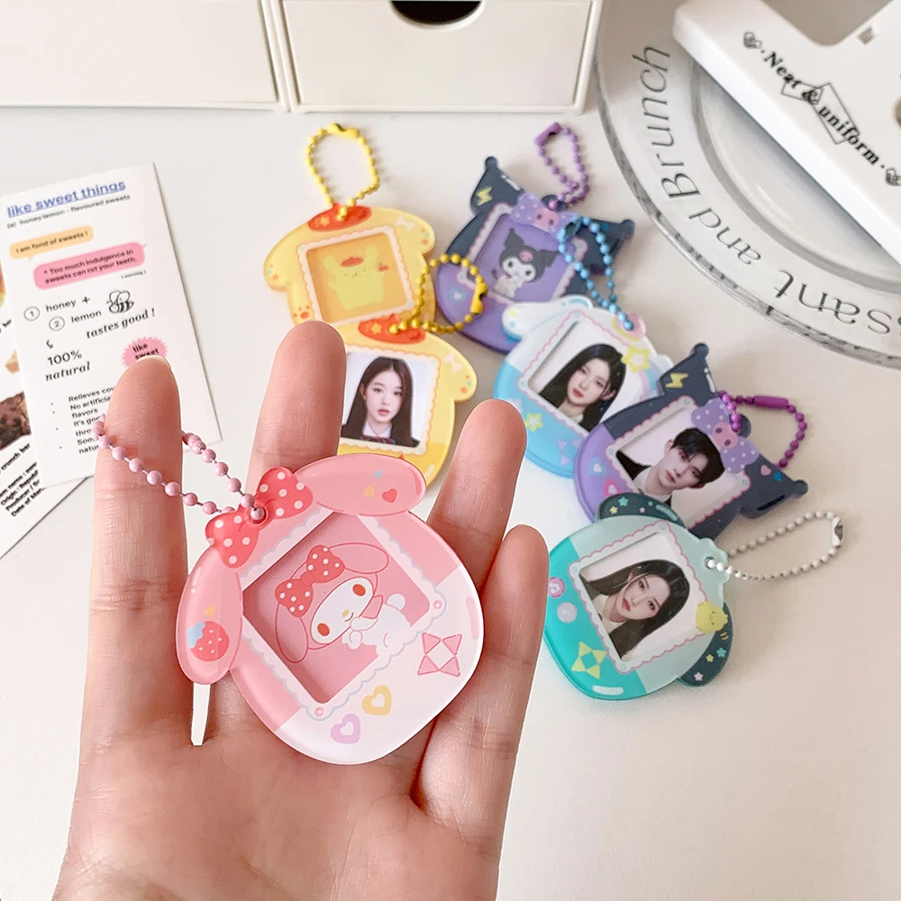Kawaii Cartoon Kuromi My Melody Acrylic Card Holder Cute Cinnamoroll Pochacco Girls Idol 1-Inch Photo Storage Pendant Card Clip 4
