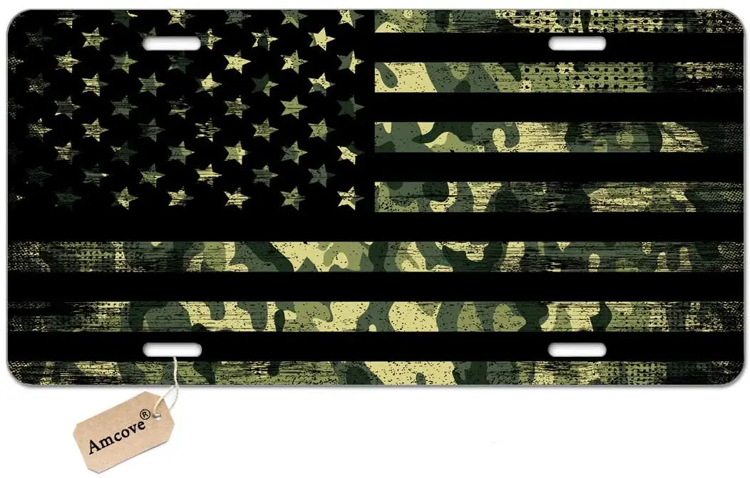 

Amcove License Plate American Flag with Camouflage Decorative Car Front License Plate,Vanity Tag,Metal Car Plate,Aluminum