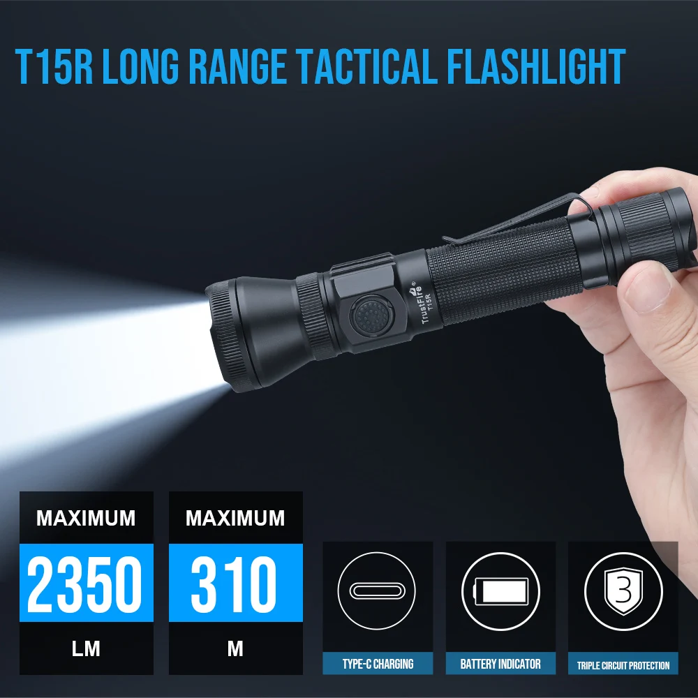 Trustfire T15r Leger Tactische Zaklamp 2350Lumen Krachtige Type C Usb Oplaadbare 18650 Led Oplaadbare Militaire Tactische Lamp