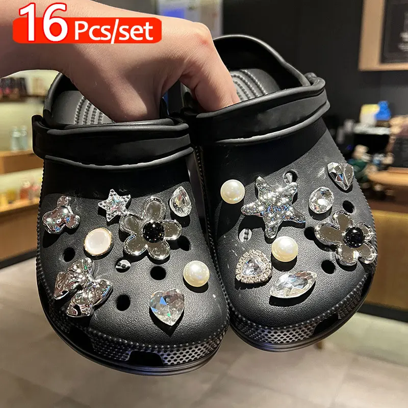 Design Black Croc Charms Bling Cute Designed Crocs 16Pcs Cute Shoe