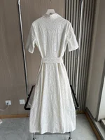 ETJ 2025 new  women's elegant fashion hollow embroidery cotton shirt lapel short-sleeved dress temperament long skirt - Image 6