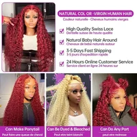 Perruque Lace Front Wig Deep Wave Brésilienne Naturelle, Cheveux Bouclés, Bordeaux 99J, 13x4, 13x6, HD, Pre-Plucked, 360 5