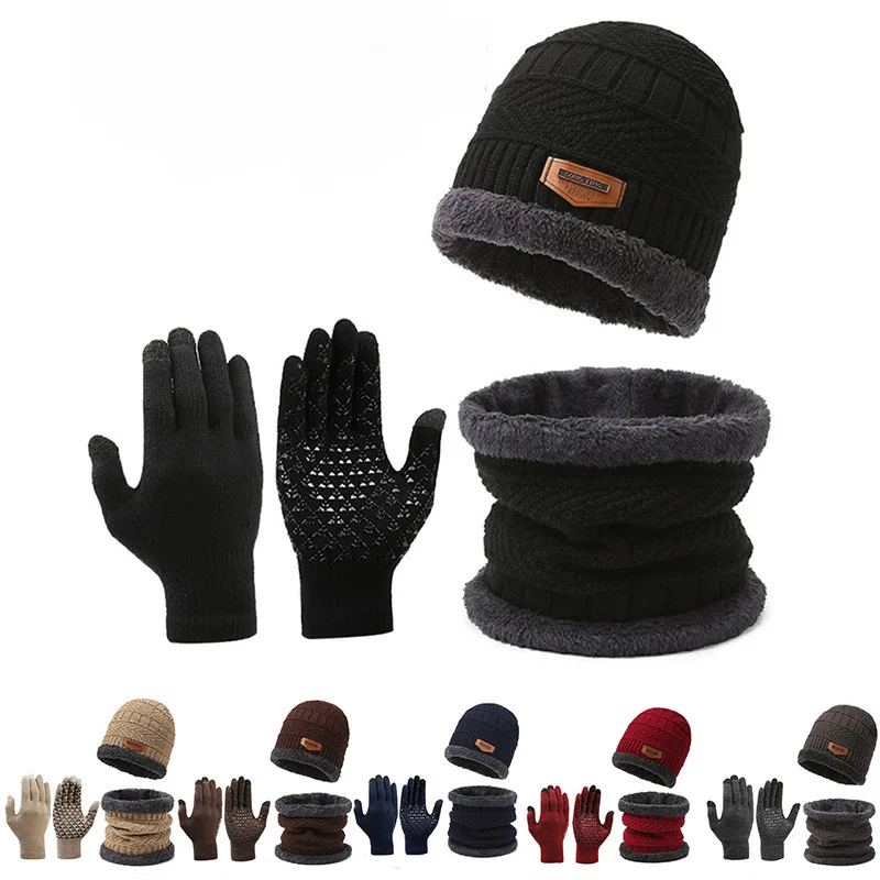 

Winter Men Women Thick Beanie Hat Knitted Hat Winter Cap Beanie Female Wool Neck Scarf Cap Balaclava Mask Bonnet Hats Set