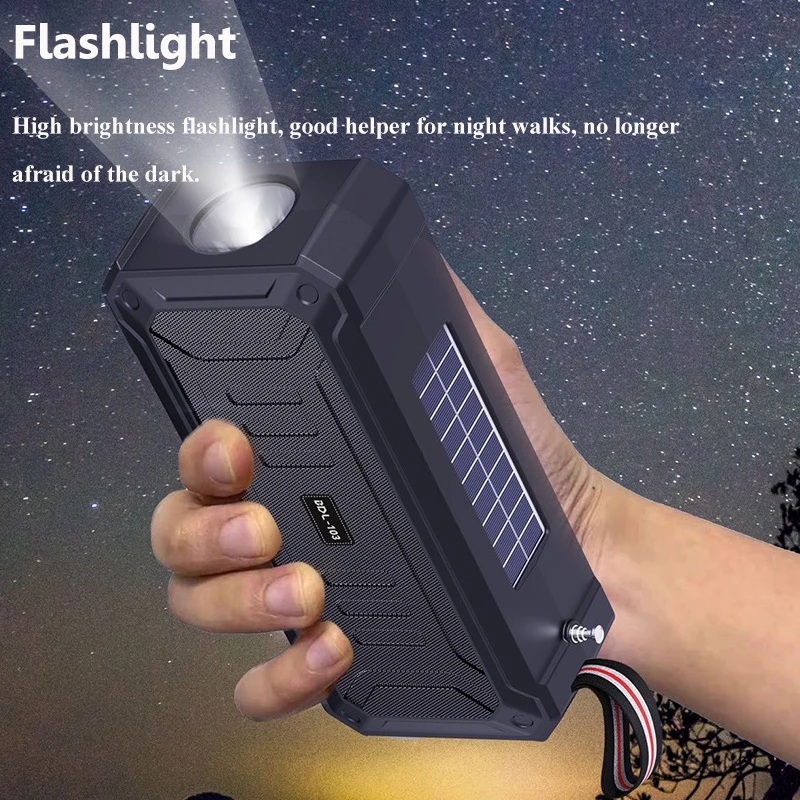 Dual Solar Charging Bluetooth Speaker Portable FM Radio with LED Flashlight Outdoor Bluetooth Soundbar Music Box Support USB TF