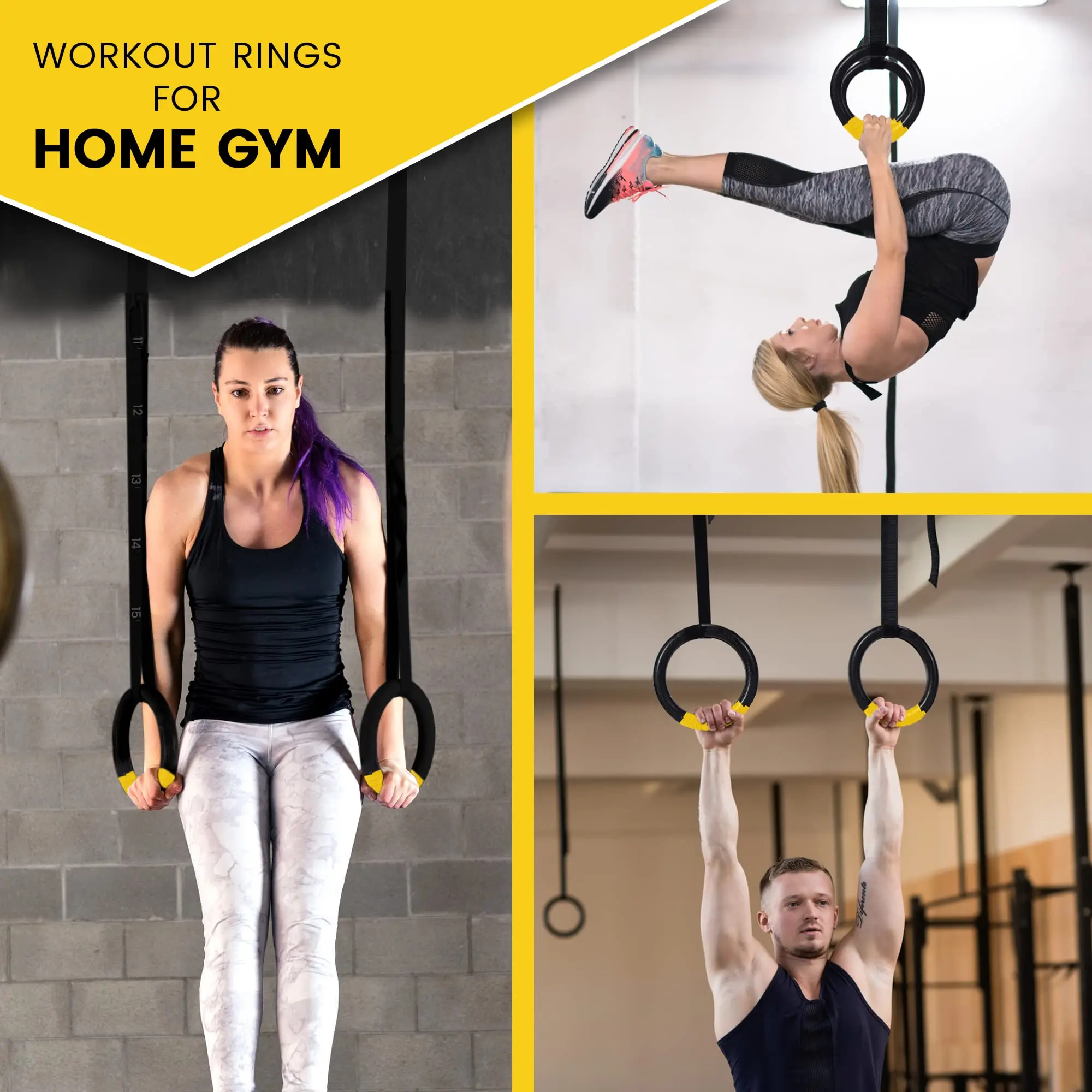 Gymnastic Rings 1000lbs Capacity 1/2M Adjustable Buckle Straps Pull Up Exercise Rings Non-Slip for Home Fitness