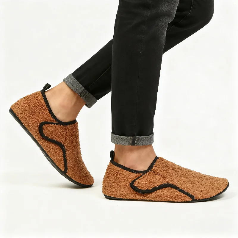 Lässige Baumwollschuhe für Herren mit Schnürsenkeln und Magic Tape. Warme und leicht zu tragende, bequeme Hausschuhe für zu Hause – Detail 8