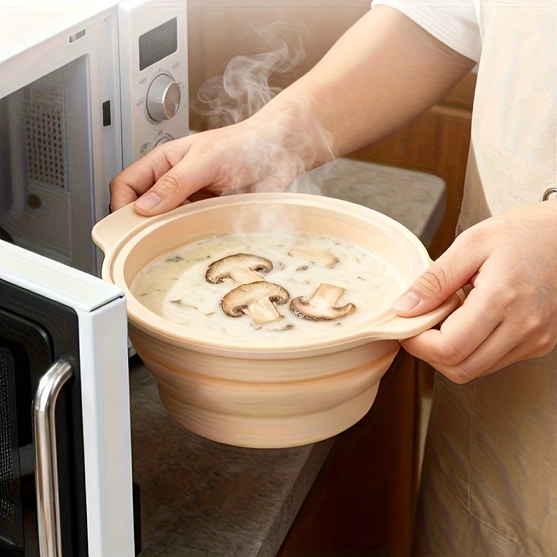 접이식 실리콘 찜기(뚜껑 포함) 식품 등급 전자레인지용 조리기구 다용도 찜기 요리, 캠핑용 식기세척기 사용 가능