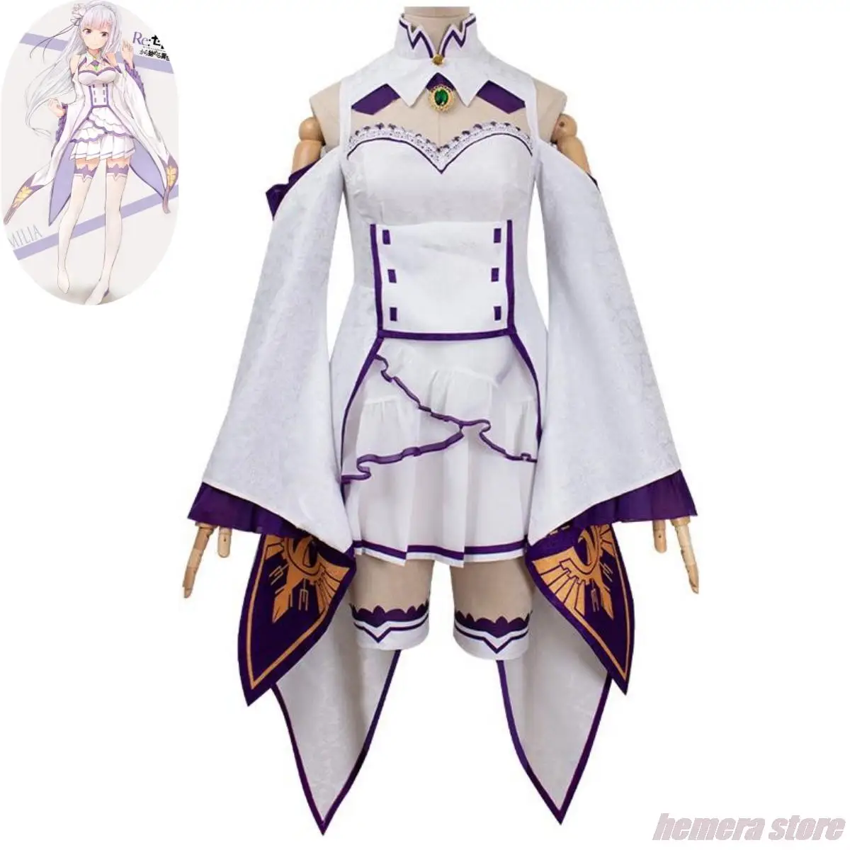 

Anime Re:Life in A Different World From Zero Emilia Cosplay Costume Wig Dress Cloak Woman Sexy Kawaii Birthday Party Suit