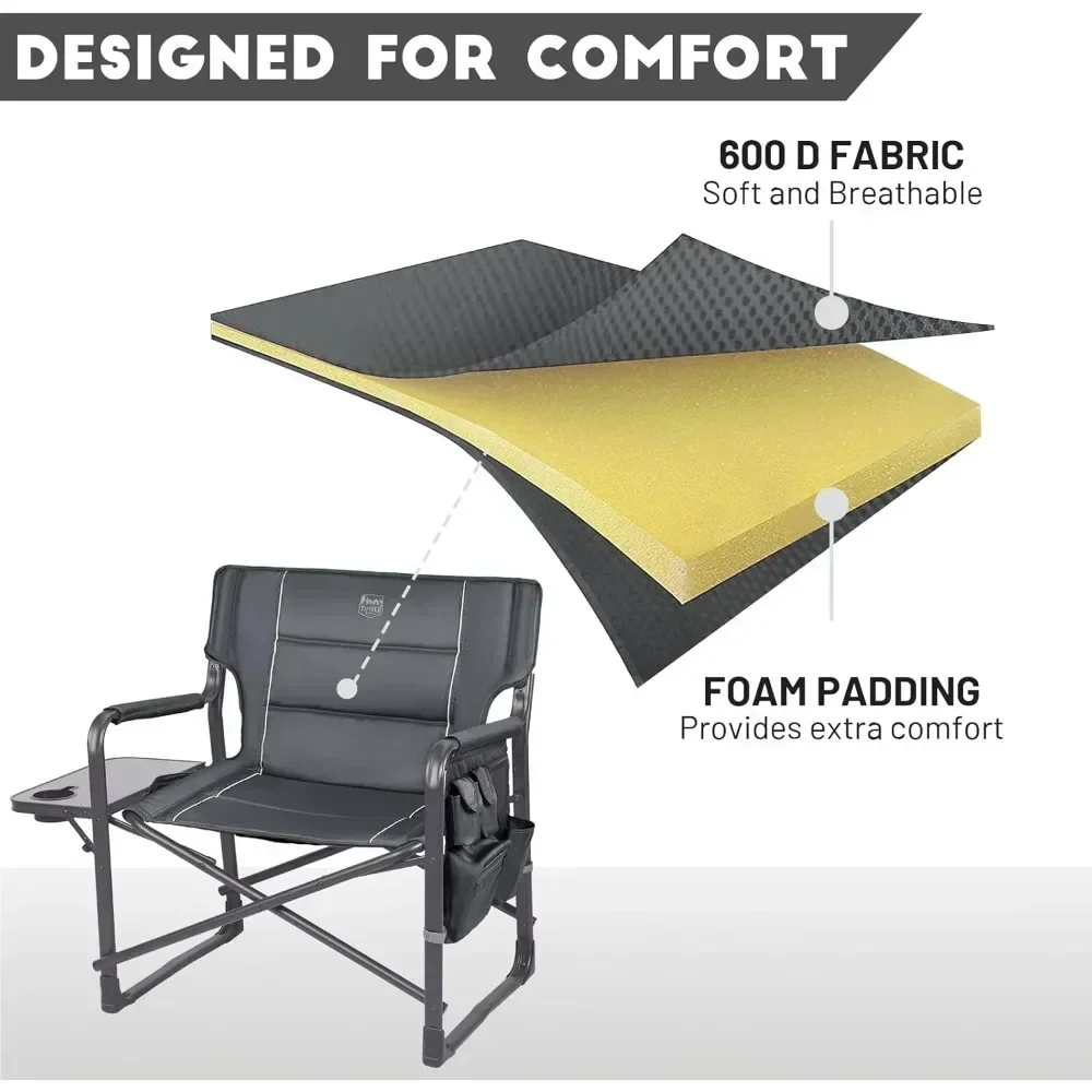 Upgraded XXL Oversized Folding Directors Chairs with Side Table, Pocket, and Heavy Duty Camping Features