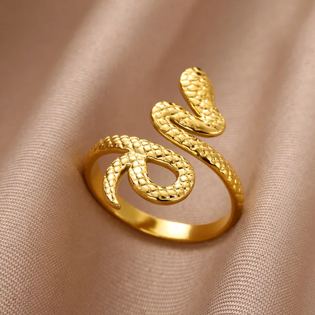 Bagues serpent en acier inoxydable plaqué or 316L pour femmes et hommes, anneau ouvert et réglable, bijoux esthétiques gothiques Vintage