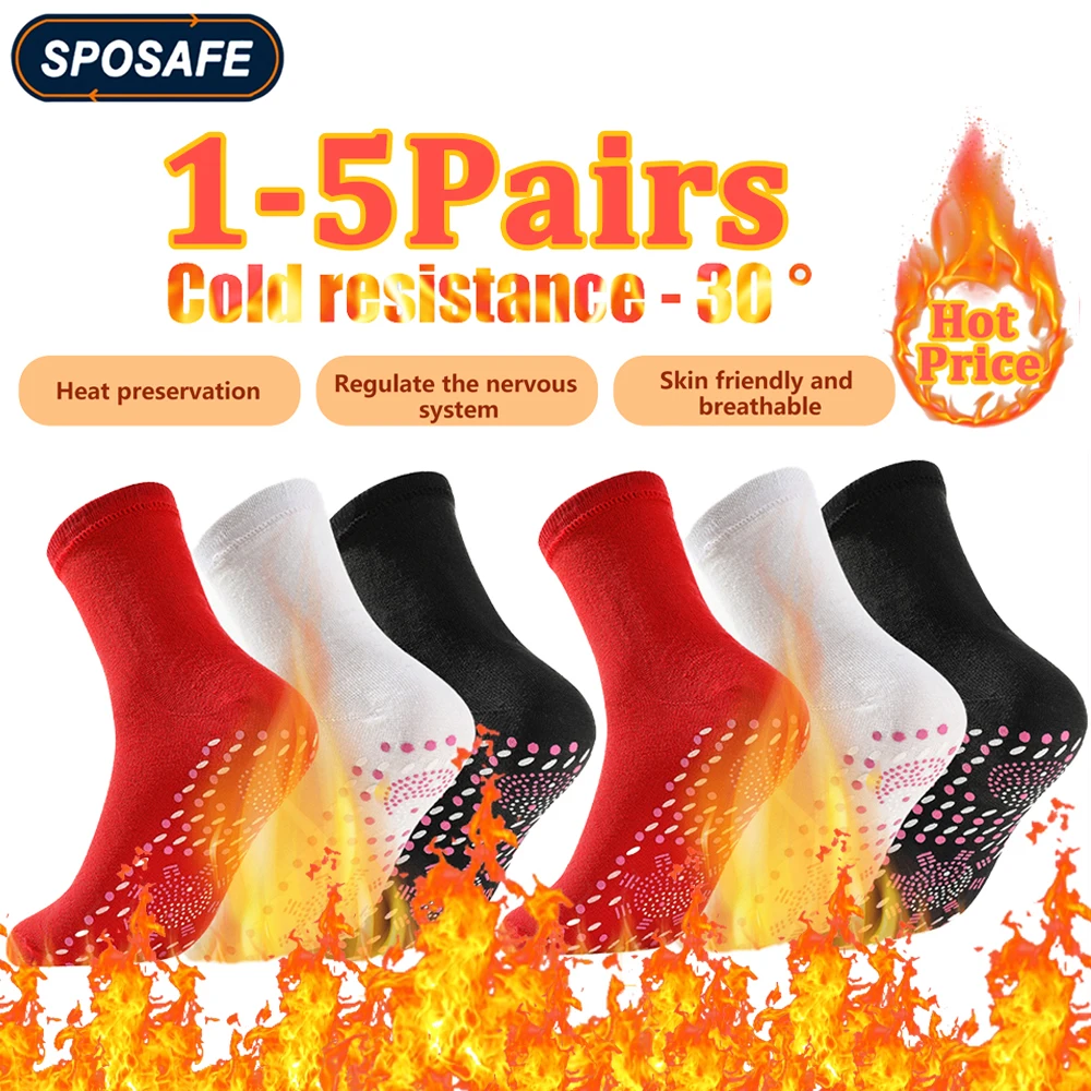 1-5Pair Tourmaline Self-Heating Magnetic Sock Self-Heating Sock Tourmaline Magnetic Therapy Comfortable Winter Warm Massage