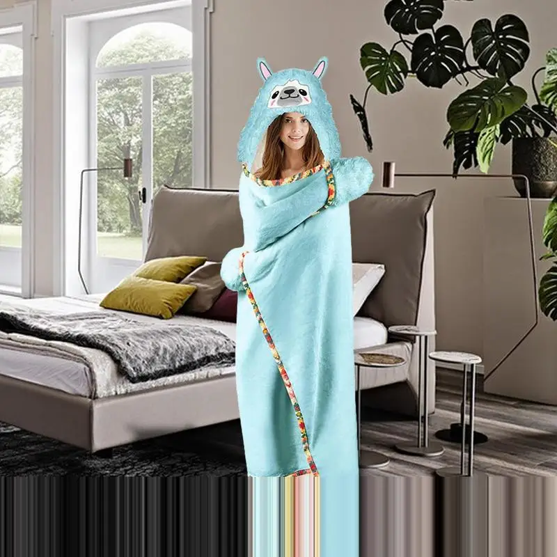 Hoodie Blanket For Women Warm Alpaca Hooded Shawl Blanket Cute And Cozy Wearable Blankets For Women Girls Home Hotel