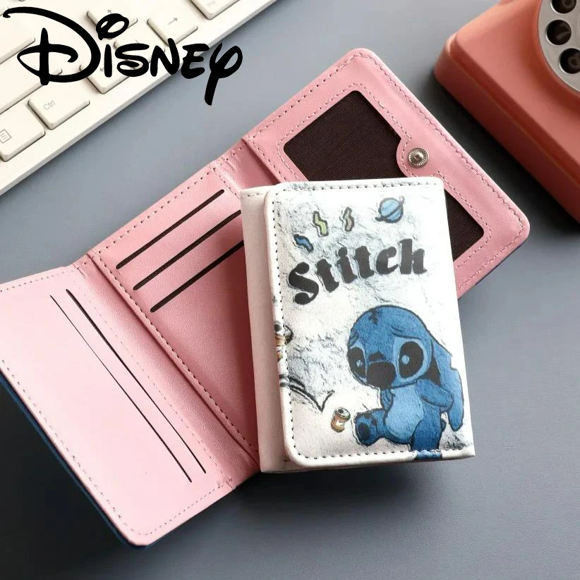 Cartoon Lilo & Stitch Short Wallet Disney Kawaii Pattern PU Leather Wallet for Women Multi-card Slot Card Holders Mini Purse