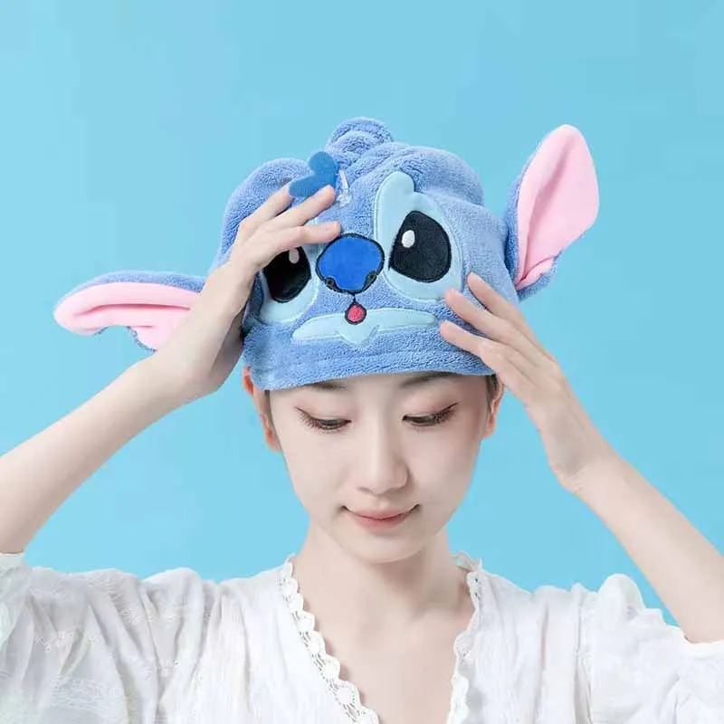 MINISO Disney Stitch Cartoon Cute Dry Hair Cap Adult Women Water Absorbing Headscarf Girl Home Bathroom Shower Caps Towel AliExpress