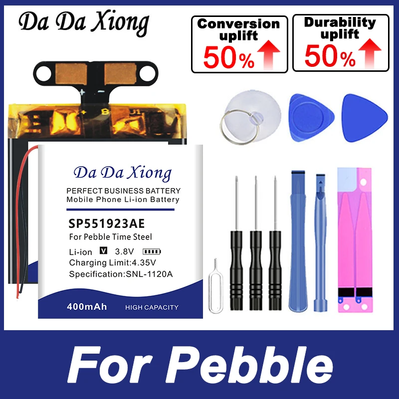 

SP301618AE SP551923AE LSSP441522AE P121112 High Quality Replace Battery For Pebble Time Round Steel 2 SE E-Paper Watch + Tool