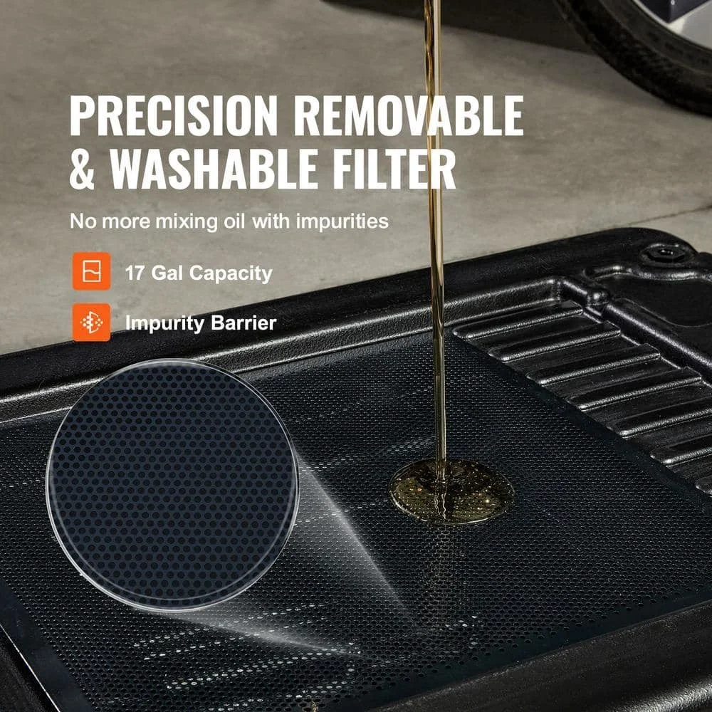 US 17 Gal. Oil Drain Pan with 180 Watt Electric Pump Low Profile Oil Drain Pan with 8.2 ft. Hose and Folding Handle for RVs