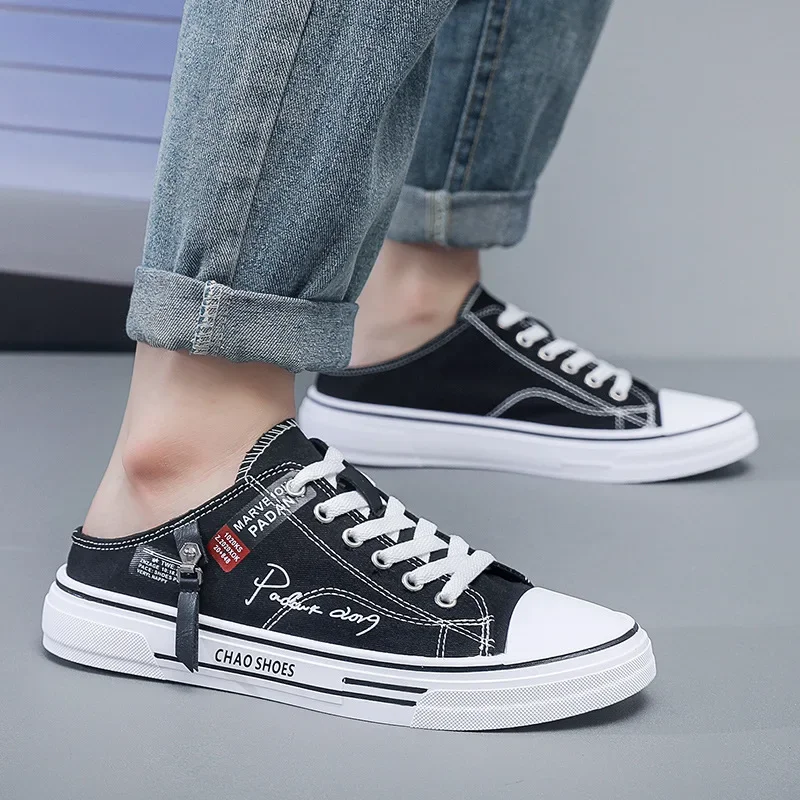 Men's Casual Slippers Thick-soled Comfortable Walking Shoe Fashion Closed-toe Half-slip Shoes for Men Summer Breathable Loafers