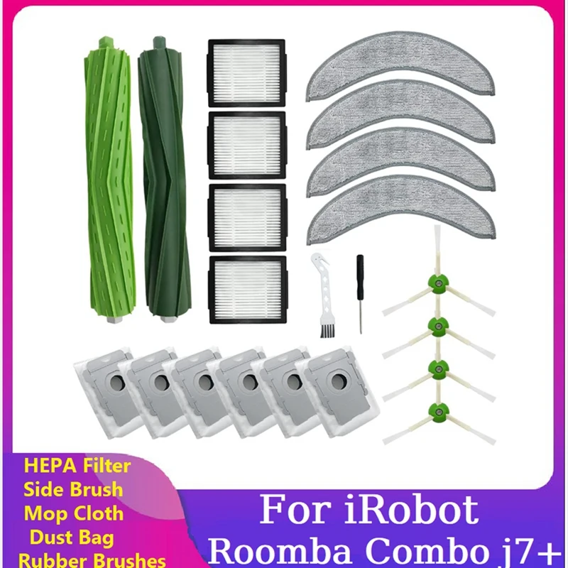 

22PCS Replacement Parts For Irobot Roomba Combo J7+ Vacuum Cleaner Rubber Brushes Filter Side Brush Mop Cloth Dust Bag