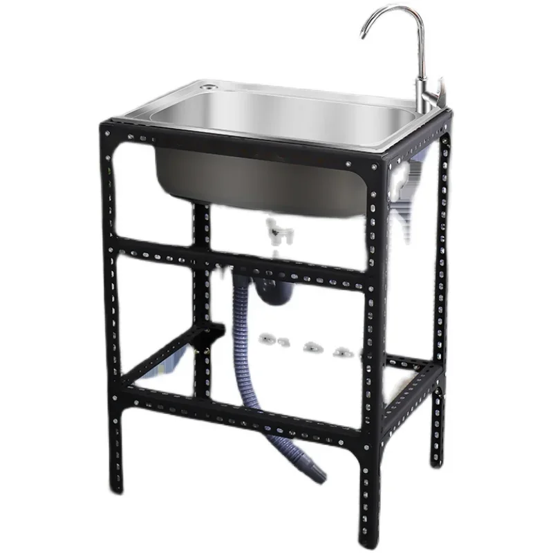 Kitchen Simple Stainless Steel Sink Vegetable Basin with Bracket Single Groove Water Tank Basin Household Sink Wash