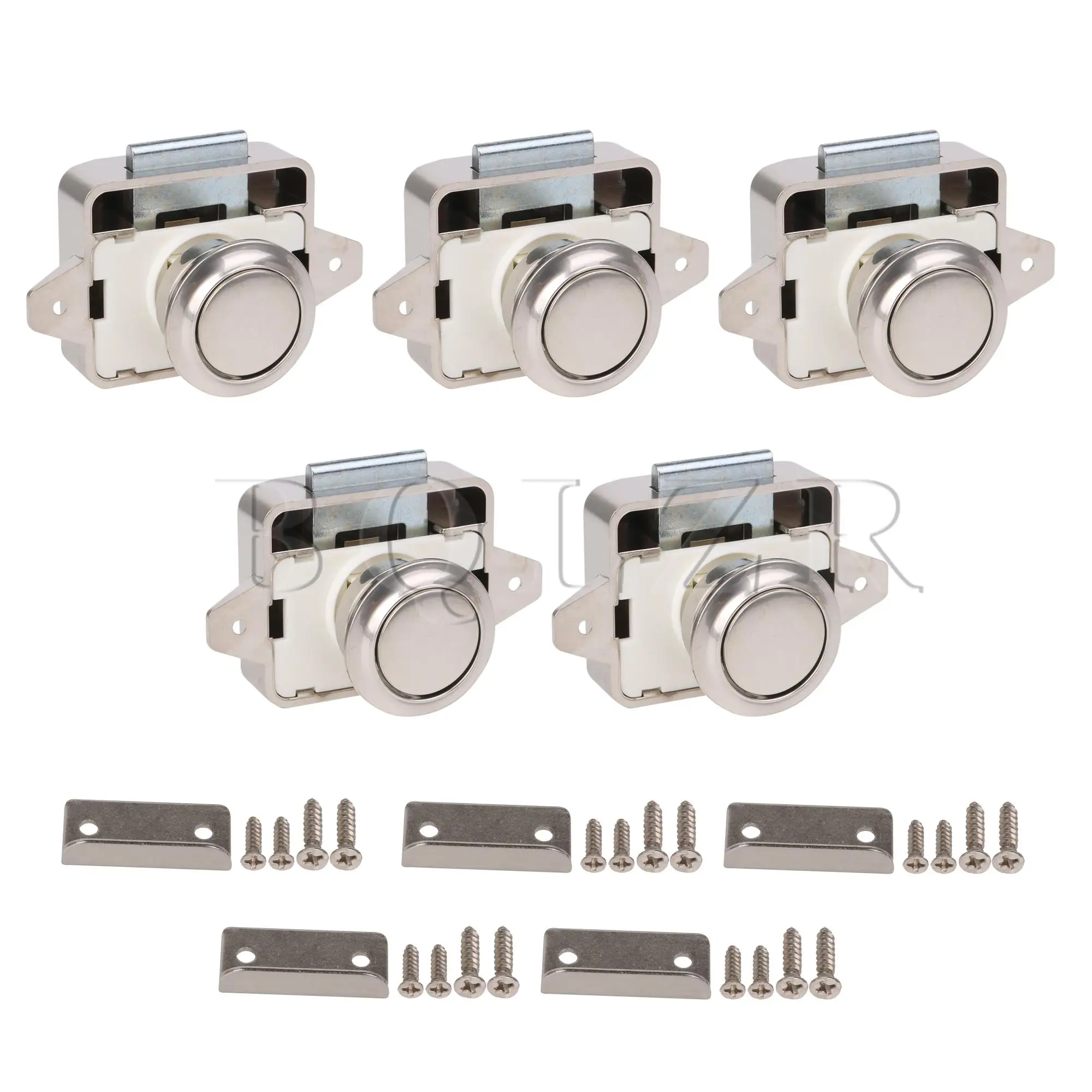 

BQLZR 5 Pcs Keyless Push Button Latch w/ Screws Mounting Plate for RV Cupboard