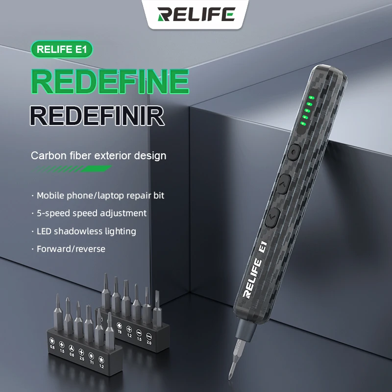 RELIFE E1 Carbon Fiber Electric Torque Screwdriver Set 12 Bits Mobile Phone Repair