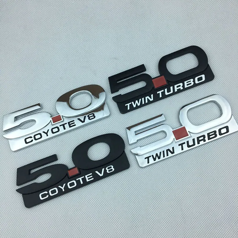 3D Metal Black Chrome Logo 5.0Twin Turbo Emblem Car Fender Badge Trunk Decal Per Ford Mustang 5.0Coyote V8 Stikcer Accessori