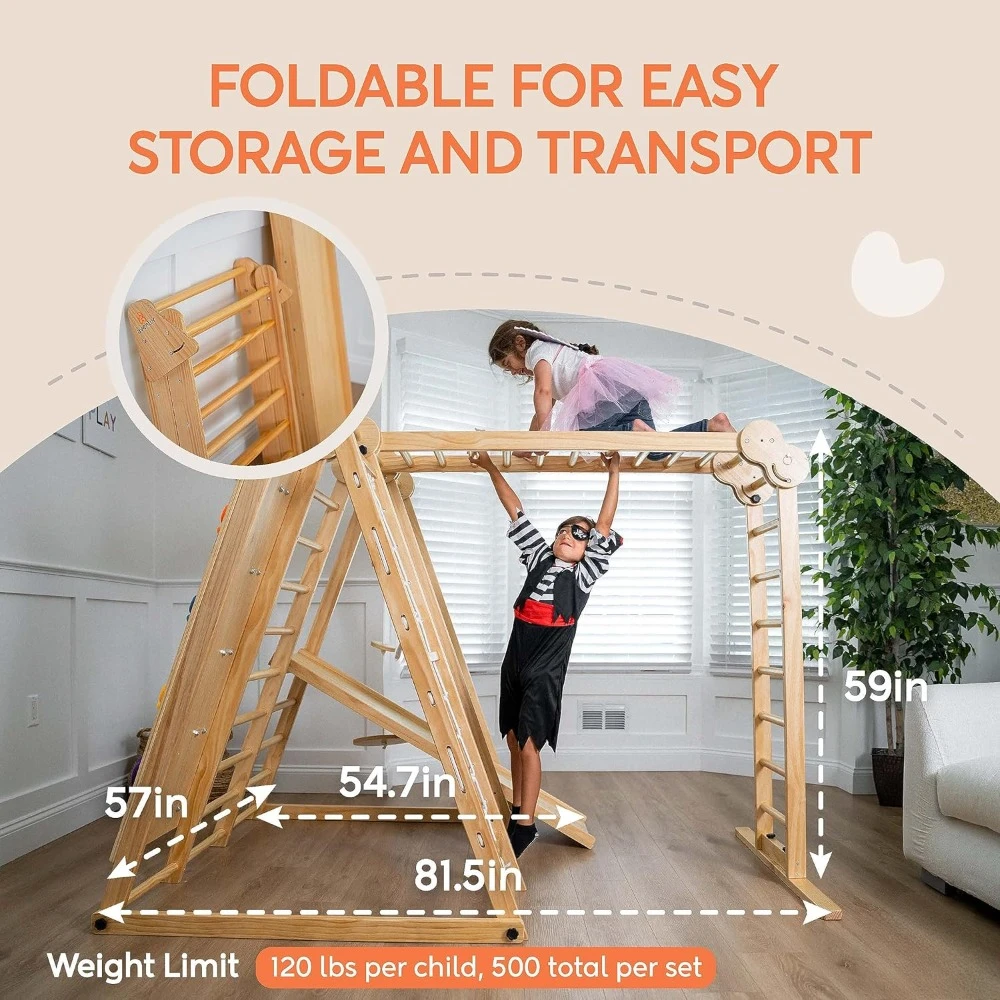 8-in-1 Indoor Foldable Playset for Kids - with Slide, Climbing Wall, Monkey Bars, Swing 2