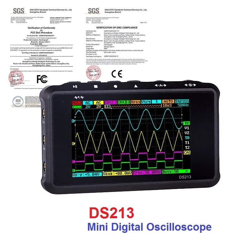 Ds213 Dso213 Mini Oscilloscopio Digitale Portatile Display Lcd 4 Canali 15Mhz 100 Ms/S Usb Oscilloscopio Multimetro Os