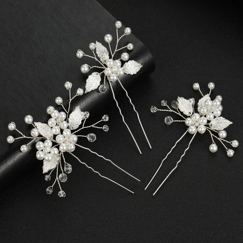 

Pearl Crystal Flower U-shaped Pins Metal Barrette Hair Clips Bridal Floral Tiara Hair Accessories Hairpins Barrette Clips