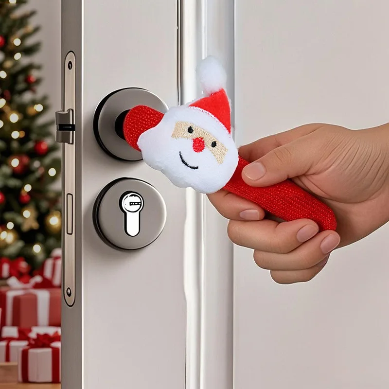 Festive Christmas Door Handle Covers with Bells - Soft Holiday Décor Accessories