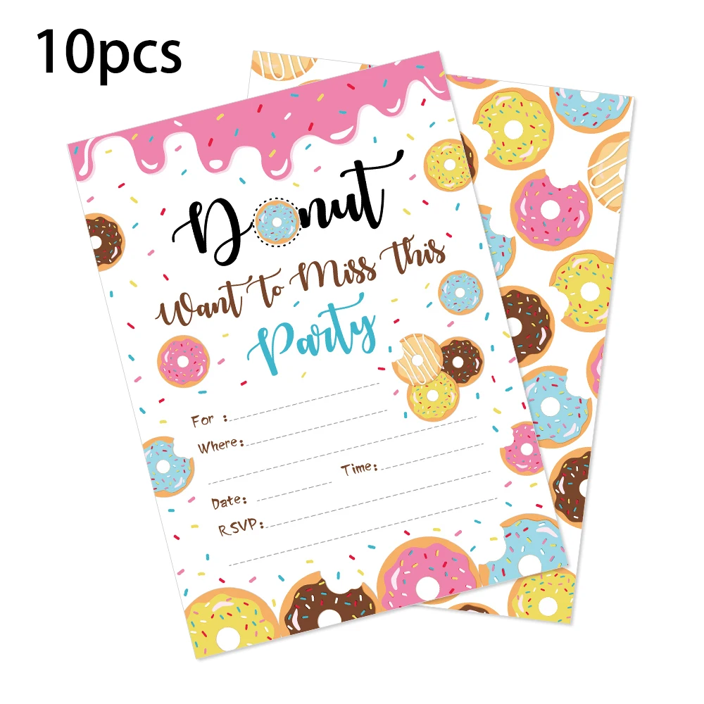 10pcs Sweet Donut Invitation Letter Birthday Party Single Page Invited Greeting Cards Wedding Baby Shower Party Invitation Card