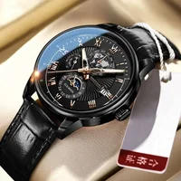 Montre de marque de luxe pour hommes, tendance, haut de gamme, légère, polyvalente, bracelet en cuir, faux trois yeux, mode Business 3
