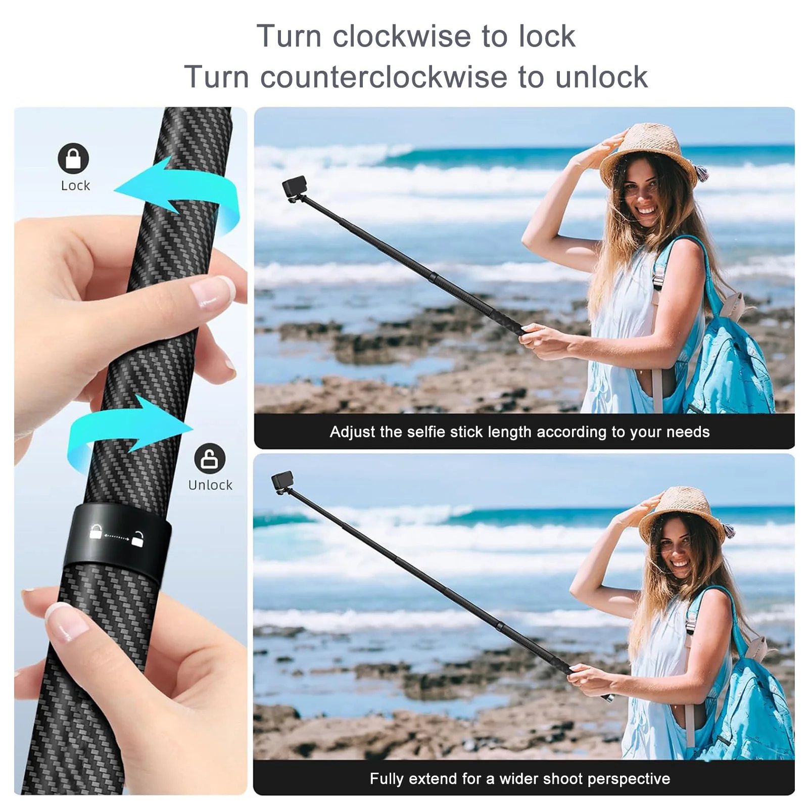 New 16.4ft 9 Section Extended Invisible Selfie Stick for X4 X3 X2 Action Cameras Carbon Fiber Extension Pole