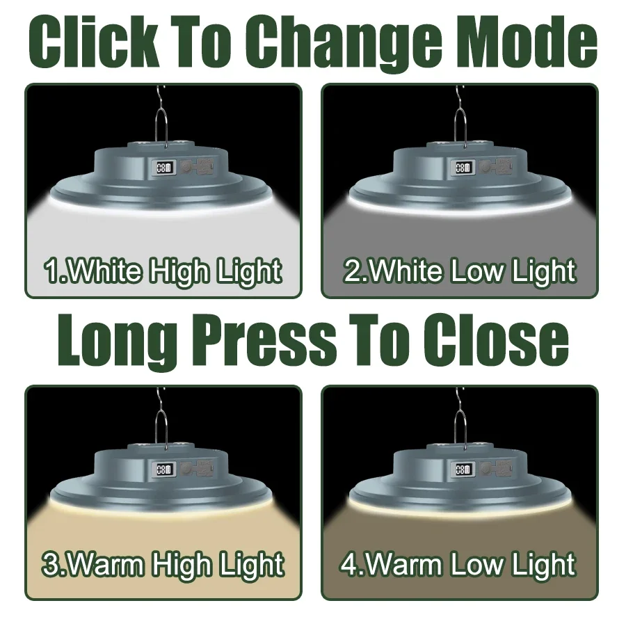 HONGYI Camping Lights Long Battery Life Solar Waterproof Camping Light Tent Portable Hanging Light Rechargeable Emergency Lights