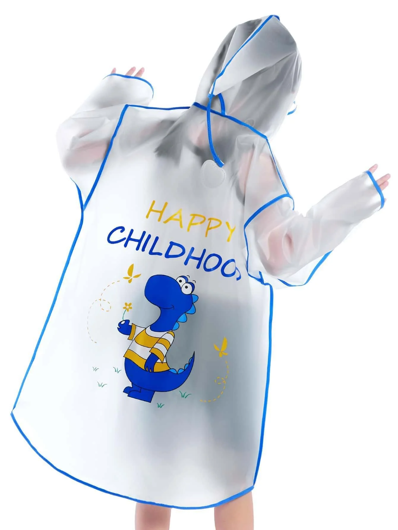Children's raincoat Boys and girls primary school baby kindergarten school bag rain poncho cartoon raincoat blue dinosaur style