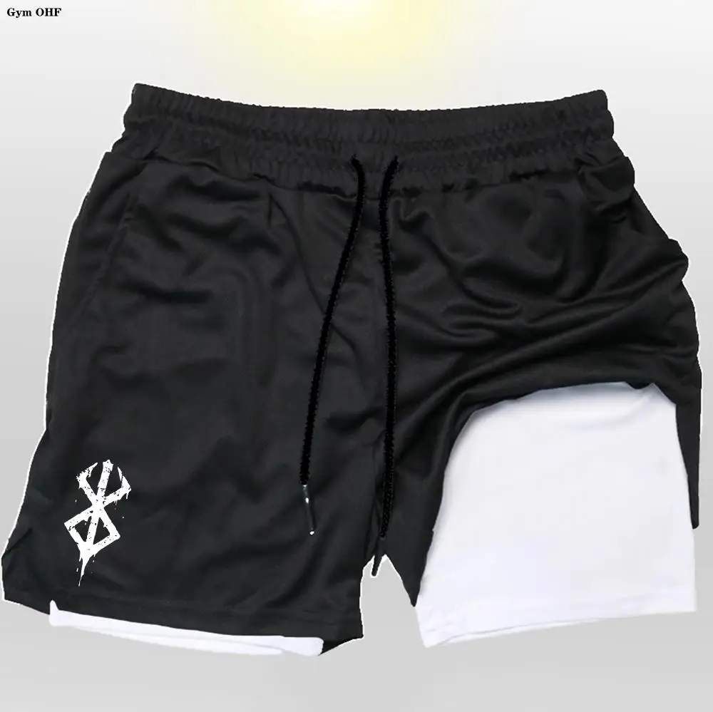 Anime Berserk 2 in 1 Breathable Stretch Men's Shorts Gym High Performance Double Layer Quick Dry Compression Men 3