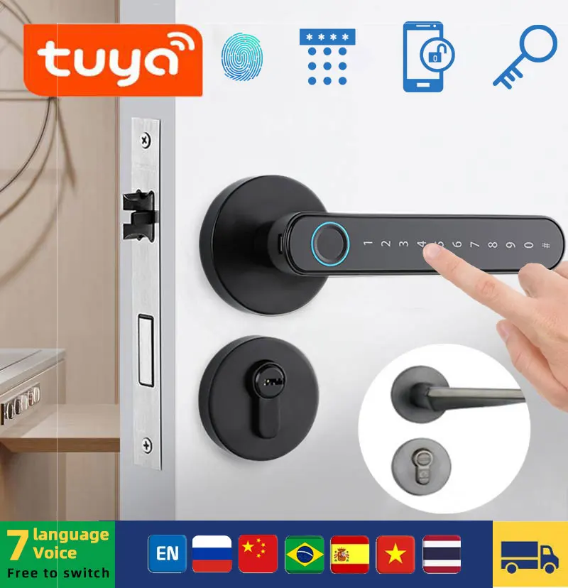 Tuya Biometric Fingerprint Smart Door Lock Password Serratura Digitale Elettronica Keyless Entry Door Manopole Serratura Per Camera Da Letto Home Room