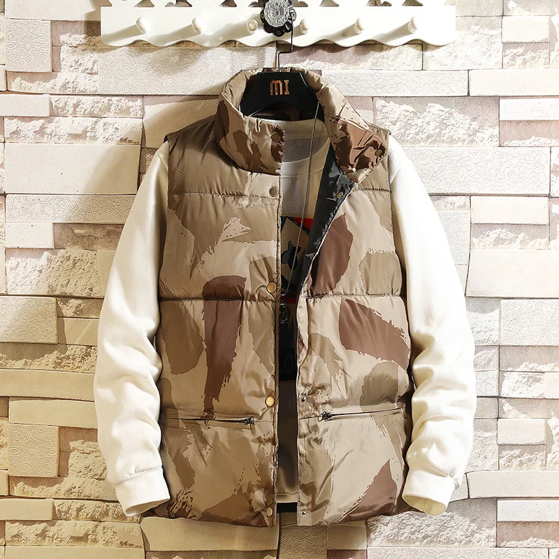 

Autumn Winter Men's Turtleneck Camouflage Button Pocket Printed Sleeveless Cardigan Vest Coats Fashionable Casual Loose Tops
