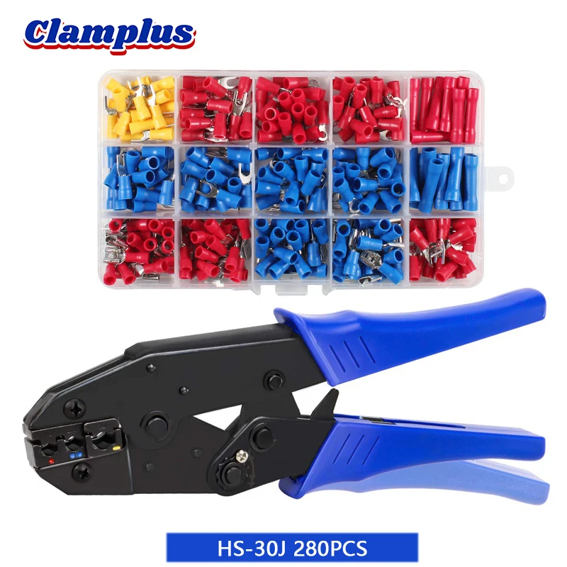 

HS-30J Wire Terminals Crimping Tool Set,Ratcheting Wire Crimper Kit with Insulated Butt Bullet Spade Fork Ring Crimp Connectors