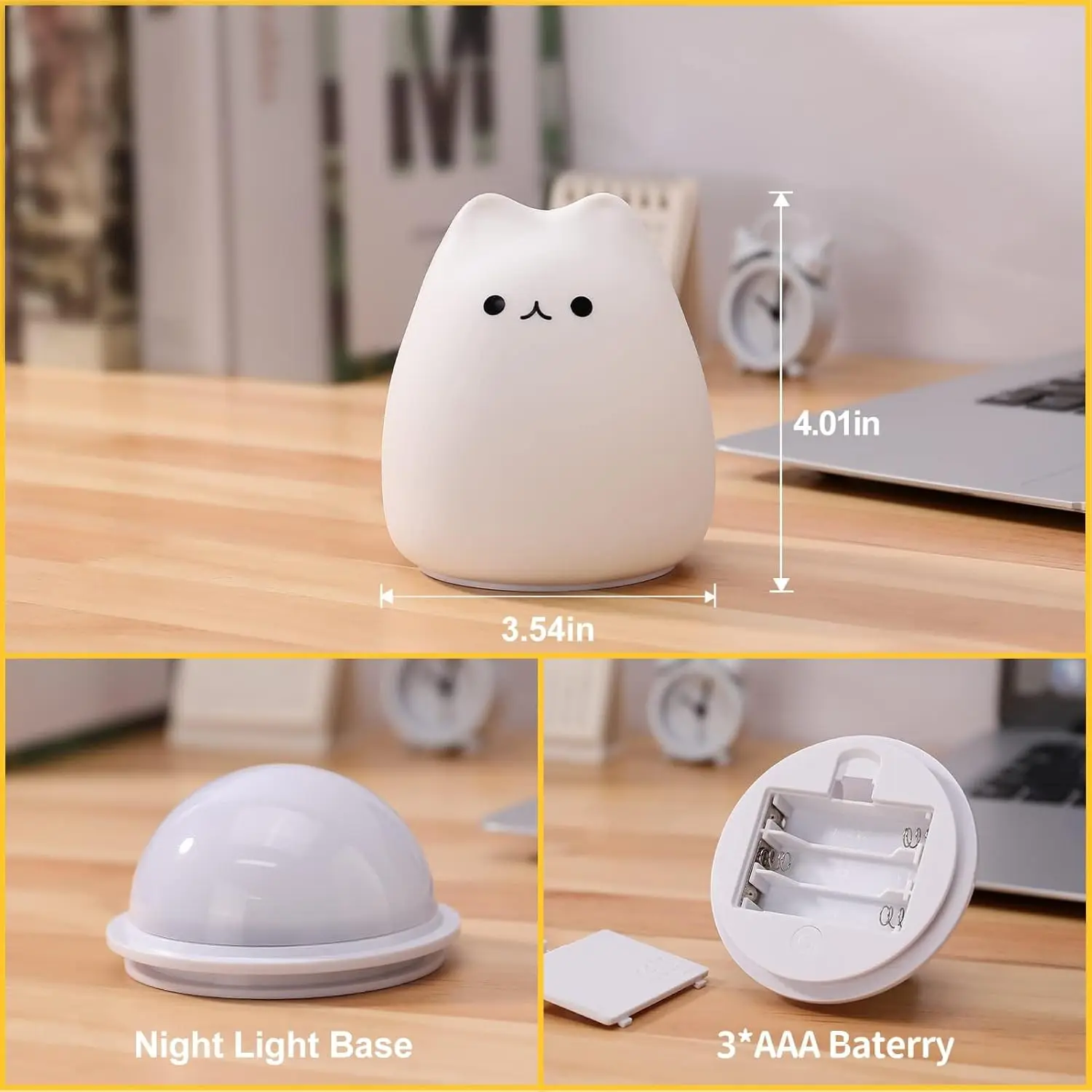 귀여운 고양이 모양 RGB 색상변환 수면등, 따뜻한 백색 및 7가지 색상 호흡 모드 포함, 아이들/들을 위한
