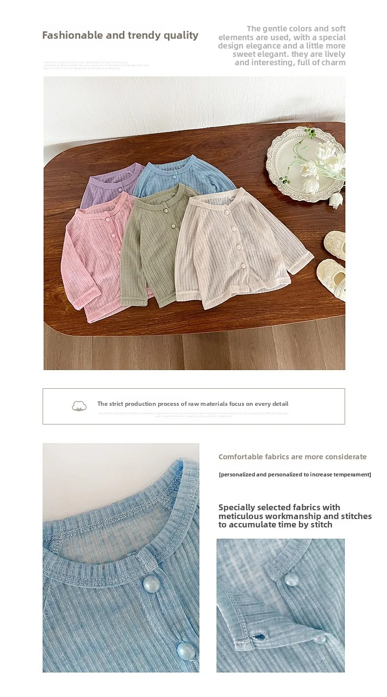 Description Picture 2 of item2025 Summer New Thin Solid Color Air Conditioning Shirt for Infants and Young Children, Sunscreen Jacket for Men and Women