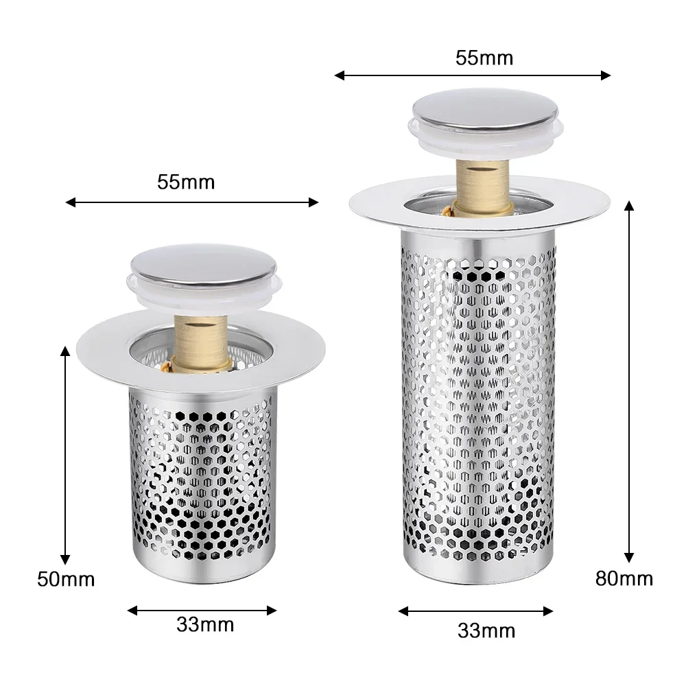 Pop-Up Bounce Core Sink Filter Stainless Steel Basin Drain Stopper Hair Catcher Shower Floor Strainer Bathroom Kitchen Accessory images - 6